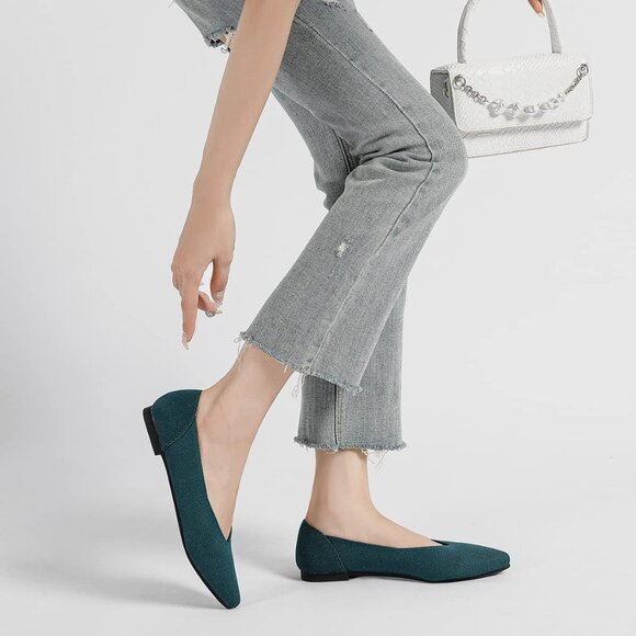 Semwiss Women's Green Ballet Pointed Toe Flats Comfortable Casual Dressy Shoes - Picture 4 of 6